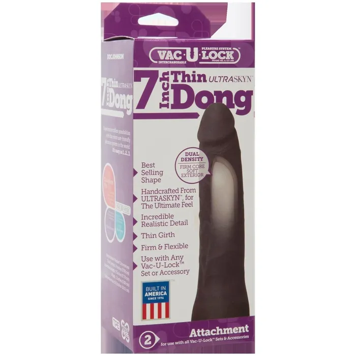 Doc Johnson VacU Lock 7Inch Ur3 Thin Dong Black Dildos